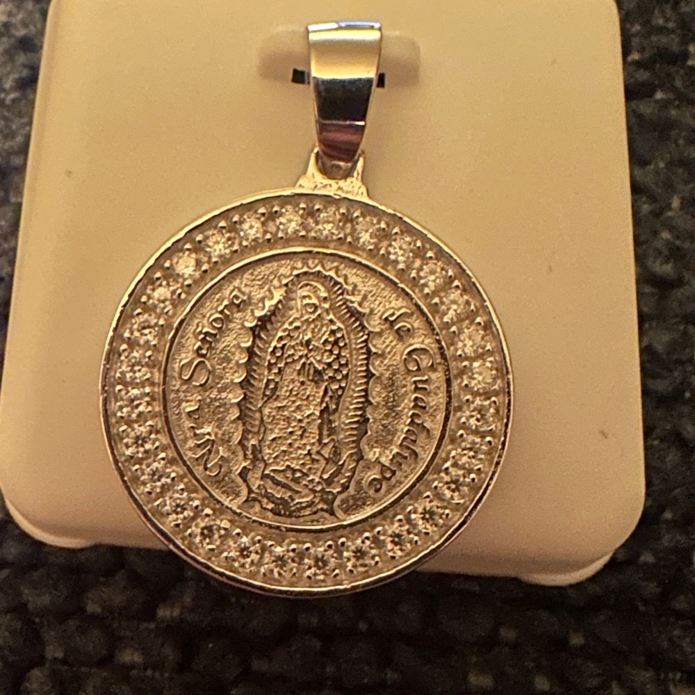 925 Silver Moissanite Religious Pendant with Crystals